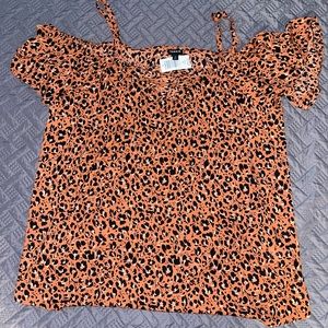 Lace-Up Cold Shoulder Blouse-Georgette Leopard Brown- size 3 Torrid